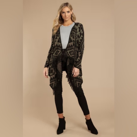 Anthropologie Aztec Print Fringe Cardigan Green Black Small - Picture 1 of 7